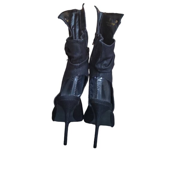 Liliana womens ankle booties Black Studded Peep Toe zipper closure high Sz 7.5 - Picture 6 of 13